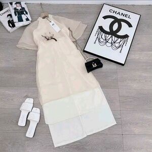 Ao Dai Viet Nam dress Tet holiday occasionally creamy white color size Xs to S